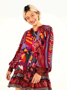 Farm Rio BEAUTIFUL Mixed Abstract Patches Mini Dress – Size L *small flaw